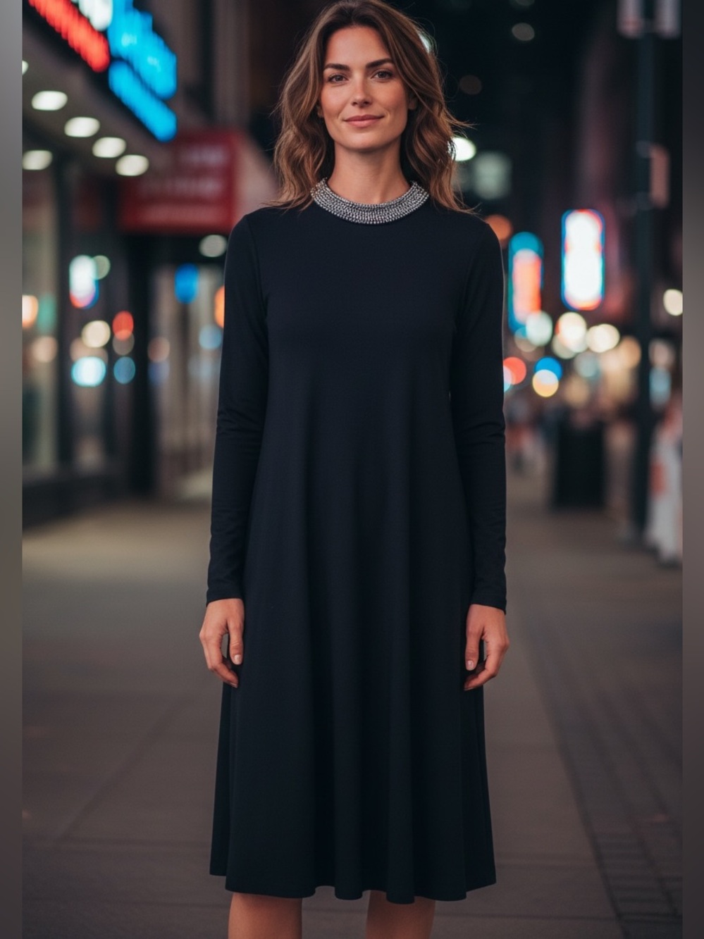 Nik and Nash Black Long Sleeve Dress with Embellished Neckline NWT (A)